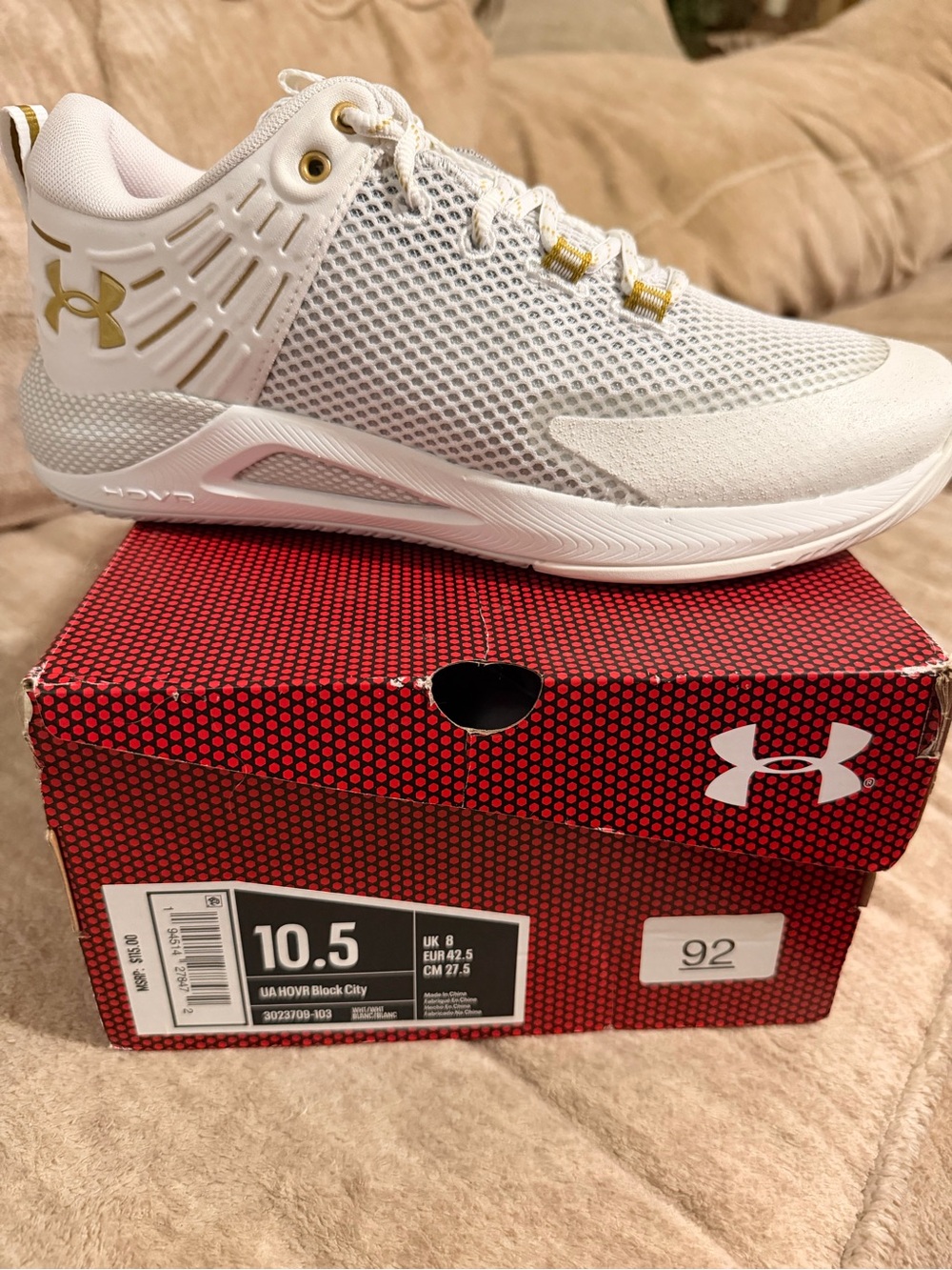 Under Armour Women's White Athletic Mesh Sneakers with Gold Accents